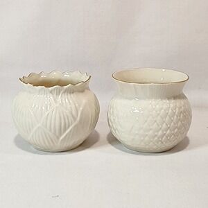 Belleek Collectors Society Thistle and Lily Parian China Bowls Set of 2 Ireland